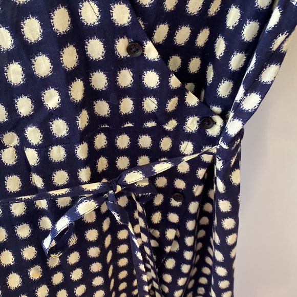 Navy polka dot collared wrap dress - Picture 2 of 7